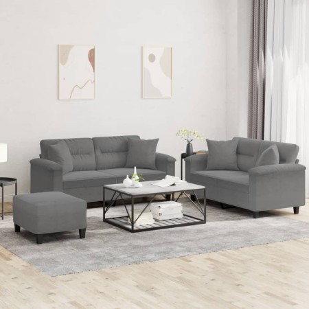 3-piece dark gray microfiber fabric sofa set with cushions by , Sofas - Ref: Foro24-3202334, Price: 594,94 €, Discount: %