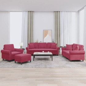 Set of sofas with 4 pieces of red velvet cushions by , Sofas - Ref: Foro24-3202204, Price: 757,99 €, Discount: %