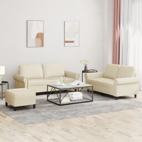 3-piece cream synthetic leather sofa set with cushions by , Sofas - Ref: Foro24-3202156, Price: 525,99 €, Discount: %