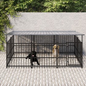 Outdoor dog kennel with steel roof 3.75 m² by , Dog kennels and fences - Ref: Foro24-3124607, Price: 389,68 €, Discount: %