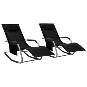 Sun loungers 2 units black and gray textilene by vidaXL, Loungers - Ref: Foro24-310509, Price: 155,91 €, Discount: %