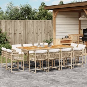 Garten-Essgruppe mit 13-teiligen Kissen aus synthetischem Rattan in Beige. von , Gartensets - Ref: Foro24-3211588, Preis: 878...