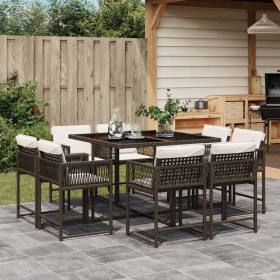 Garten-Essgruppe, 9-teilig, mit braunen Kunststoff-Rattan-Kissen. von , Gartensets - Ref: Foro24-3211557, Preis: 474,99 €, Ra...