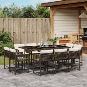 Garten-Essgruppe 11-teilig mit braunen Kunststoff-Rattan-Kissen. von , Gartensets - Ref: Foro24-3211569, Preis: 626,11 €, Rab...