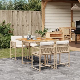 Garten-Essgruppe 5-teilig mit Kissen aus synthetischem Rattan in Beige. von , Gartensets - Ref: Foro24-3211444, Preis: 321,09...