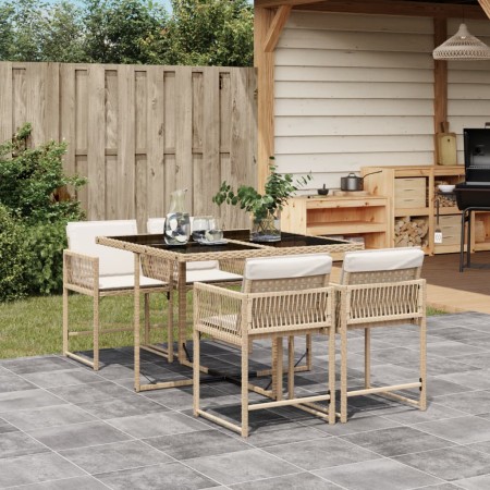 Garten-Essgruppe 5-teilig mit Kissen aus synthetischem Rattan in Beige. von , Gartensets - Ref: Foro24-3211438, Preis: 274,55...