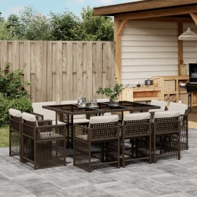 Garden dining set 11 pieces and brown synthetic rattan cushions by , Garden sets - Ref: Foro24-3211749, Price: 663,99 €, Disc...