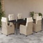 7-piece garden dining set with beige synthetic rattan cushions. by , Garden sets - Ref: Foro24-3212818, Price: 911,35 €, Disc...