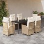 Garten-Essgruppe 7-teilig mit Kissen aus synthetischem Rattan in Beige. von , Gartensets - Ref: Foro24-3213249, Preis: 903,19...