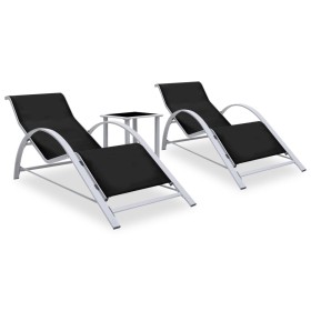 Sun loungers with side table, 2 units, black aluminum by vidaXL, Loungers - Ref: Foro24-310534, Price: 138,99 €, Discount: %