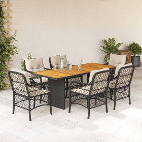 Garten-Essgruppe 7-teilig mit schwarzen Polstern aus synthetischem Rattan von , Gartensets - Ref: Foro24-3212070, Preis: 806,...