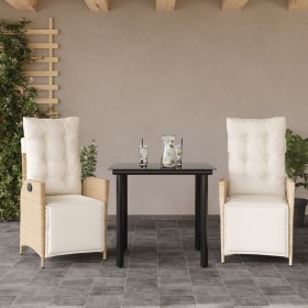 Garten-Essgruppe 3-teilig mit Kissen aus synthetischem Rattan in Beige. von , Gartensets - Ref: Foro24-3213441, Preis: 339,99...