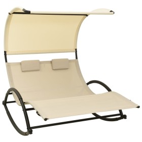 Double sun lounger with cream-colored textilene canopy by vidaXL, Loungers - Ref: Foro24-310548, Price: 209,43 €, Discount: %