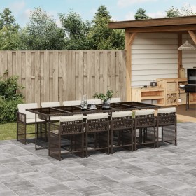 Garten-Essgruppe 11-teilig mit braunen Kunststoff-Rattan-Kissen. von , Gartensets - Ref: Foro24-3211653, Preis: 797,52 €, Rab...