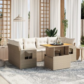 Set of 7-piece garden sofas and beige synthetic rattan cushions by , Garden sets - Ref: Foro24-3271653, Price: 617,25 €, Disc...