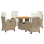 Set comedor de jardín 5 pzas con cojines ratán sintético beige de , Conjuntos de jardín - Ref: Foro24-3277412, Precio: 624,18...