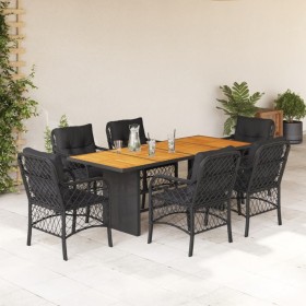 Garten-Essgruppe 7-teilig mit schwarzen Polstern aus synthetischem Rattan von , Gartensets - Ref: Foro24-3212072, Preis: 786,...