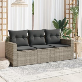 Gartensofa-Set, 3-teilig, mit grauen Kissen aus synthetischem Rattan. von , Gartensets - Ref: Foro24-3218652, Preis: 237,08 €...