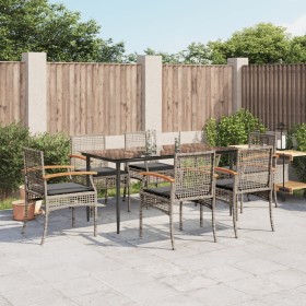 Garden dining set 7 pieces and gray synthetic rattan cushions by , Garden sets - Ref: Foro24-3213614, Price: 500,99 €, Discou...