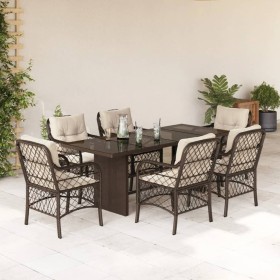 Garten-Essgruppe, 7-teilig, mit braunen Polstern aus synthetischem Rattan. von , Gartensets - Ref: Foro24-3212058, Preis: 720...