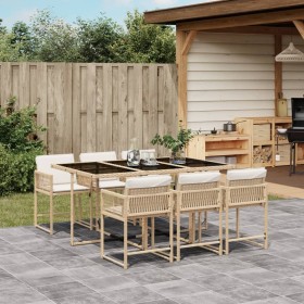 Garten-Essgruppe 7-teilig mit Kissen aus synthetischem Rattan in Beige. von , Gartensets - Ref: Foro24-3211450, Preis: 410,36...