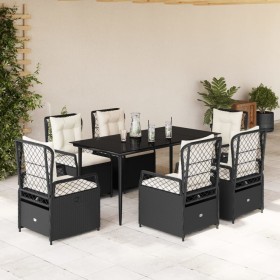 Set de comedor de jardín 7 pzas y cojines ratán sintético negro de , Conjuntos de jardín - Ref: Foro24-3262961, Precio: 736,9...