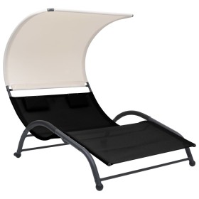 Double sun lounger with black textilene canopy by vidaXL, Loungers - Ref: Foro24-310543, Price: 217,86 €, Discount: %