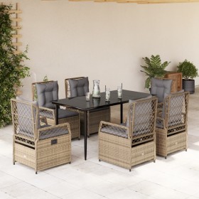 Garten-Essgruppe 7-teilig mit Kissen aus synthetischem Rattan in Beige. von , Gartensets - Ref: Foro24-3263003, Preis: 752,12...