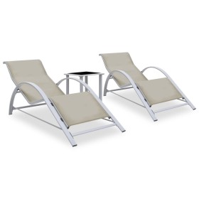 2 aluminum sun loungers with a cream-colored side table by vidaXL, Loungers - Ref: Foro24-310536, Price: 209,14 €, Discount: %