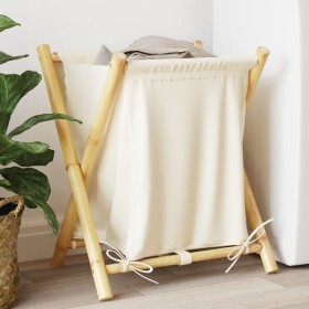 White cream bamboo laundry basket 45x55x63.5 cm by , Laundry baskets - Ref: Foro24-368035, Price: 39,99 €, Discount: %