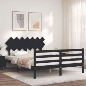 Double bed frame with black solid wood headboard by vidaXL, Beds and slatted bases - Ref: Foro24-3195295, Price: 161,99 €, Di...