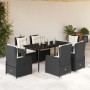 Set de comedor de jardín 7 pzas y cojines ratán sintético negro de , Conjuntos de jardín - Ref: Foro24-3262830, Precio: 739,5...