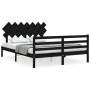 Double bed frame with black solid wood headboard by vidaXL, Beds and slatted bases - Ref: Foro24-3195295, Price: 161,86 €, Di...