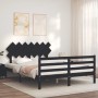 Double bed frame with black solid wood headboard by vidaXL, Beds and slatted bases - Ref: Foro24-3195295, Price: 161,86 €, Di...