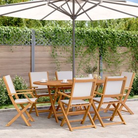 Garden dining set, 7 pieces, solid wood with cream white fabric. by , Garden sets - Ref: Foro24-3281712, Price: 478,99 €, Dis...