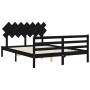 Double bed frame with black solid wood headboard by vidaXL, Beds and slatted bases - Ref: Foro24-3195295, Price: 161,86 €, Di...