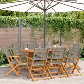 Folding garden chairs 8 pcs solid wood and gray PE rattan by , Garden chairs - Ref: Foro24-3214561, Price: 535,99 €, Discount: %