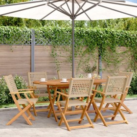 Folding garden chairs 6 pcs solid wood and beige PE rattan by , Garden chairs - Ref: Foro24-3214563, Price: 401,84 €, Discoun...