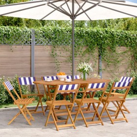 Reclining garden chairs 8 units solid wood blue white fabric by , Garden chairs - Ref: Foro24-3214627, Price: 322,99 €, Disco...