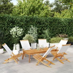 Folding garden chairs 6 units solid wood and cream fabric by , Garden chairs - Ref: Foro24-3214638, Price: 304,99 €, Discount: %