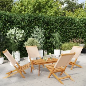 Folding garden chairs 4 pcs solid wood and beige fabric by , Garden chairs - Ref: Foro24-3214646, Price: 204,99 €, Discount: %