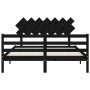 Double bed frame with black solid wood headboard by vidaXL, Beds and slatted bases - Ref: Foro24-3195295, Price: 161,86 €, Di...