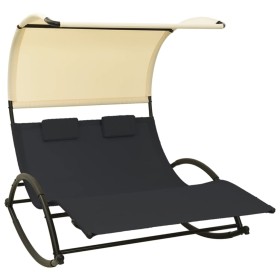 Double sun lounger with black and cream textilene awning by vidaXL, Loungers - Ref: Foro24-310547, Price: 193,67 €, Discount: %