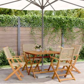 5-piece garden dining set made of PE rattan and solid beige wood. by , Garden sets - Ref: Foro24-3281828, Price: 381,99 €, Di...