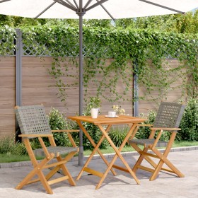 3-teiliges Bistro-Set aus grauem PE-Rattan und Massivholz von , Gartensets - Ref: Foro24-3281875, Preis: 208,29 €, Rabatt: %