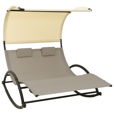 Double lounger with textilene awning in taupe gray and cream by vidaXL, Loungers - Ref: Foro24-310549, Price: 209,31 €, Disco...