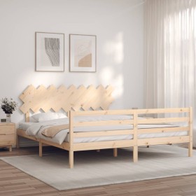 Double bed frame with solid wood headboard by vidaXL, Beds and slatted bases - Ref: Foro24-3195301, Price: 141,99 €, Discount: %