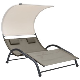 Double sun lounger with taupe textilene awning by vidaXL, Loungers - Ref: Foro24-310545, Price: 250,54 €, Discount: %