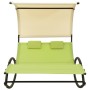 Double sun lounger with green and cream textilene awning by vidaXL, Loungers - Ref: Foro24-310550, Price: 209,31 €, Discount: %