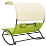 Double sun lounger with green and cream textilene awning by vidaXL, Loungers - Ref: Foro24-310550, Price: 209,31 €, Discount: %